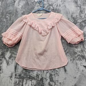 Vintage 70s Fritzi Top Womens M Pink Cotton Gauze Ruffled Short Puff Sleeve Boho